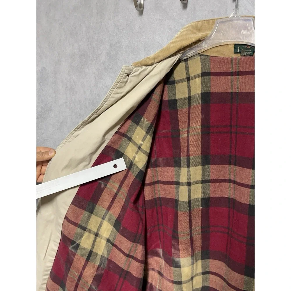 VTG J Crew Coat Men XLT Beige Chore Flannel Lined Oarsman Rugged 90s Barn Jacket